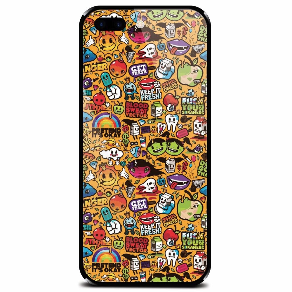 Husa din sticla securizata pentru Apple iPhone 7 Plus, Colorful Sticker Illustrations