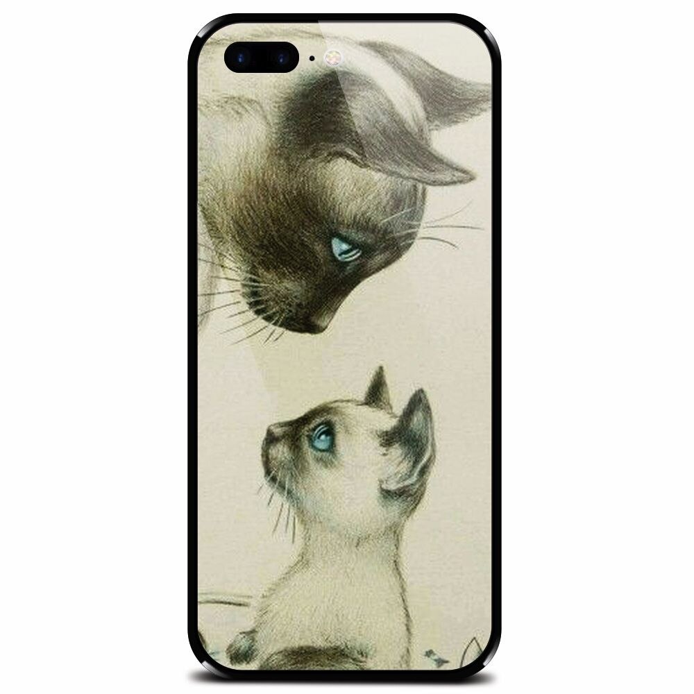 Husa din sticla securizata pentru Apple iPhone 7 Plus, Little Cat