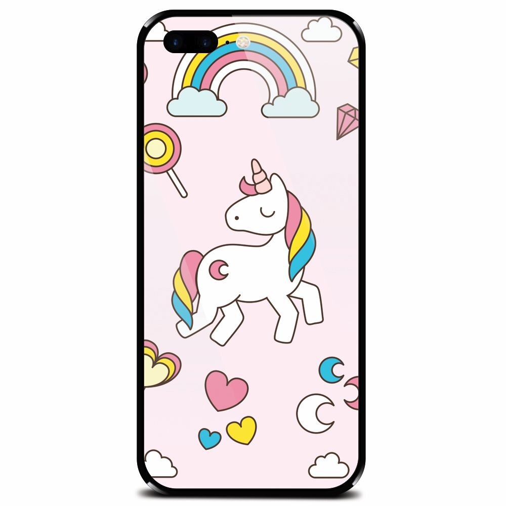 Husa din sticla securizata pentru Apple iPhone 7 Plus, Cute Unicorn