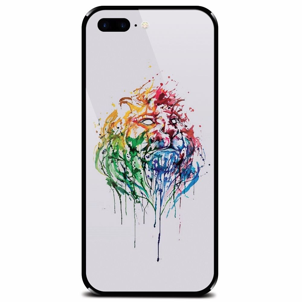 Husa din sticla securizata pentru Apple iPhone 7 Plus, Paint Illustration Lion Head