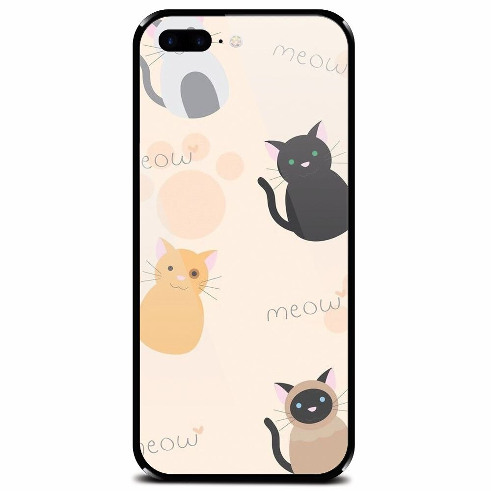 Husa din sticla securizata pentru Apple iPhone 8 Plus, Meow