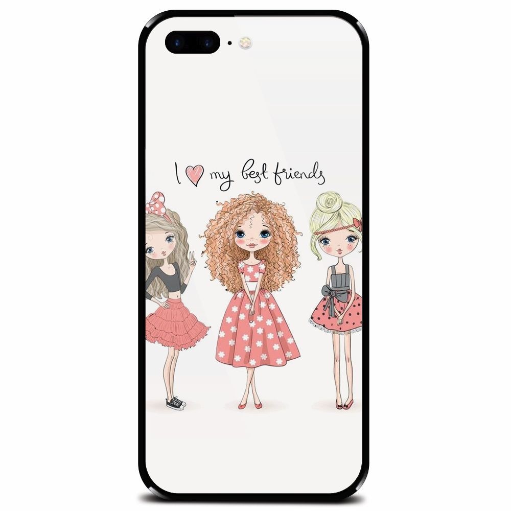Husa din sticla securizata pentru Apple iPhone 7 Plus, I Love My Best Friends