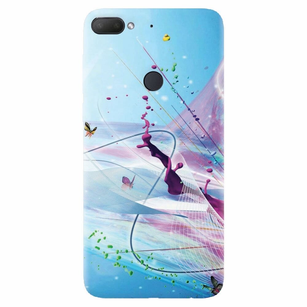 Husa silicon pentru Htc Desire 12 Plus, Artistic Paint Splash Purple Butterflies