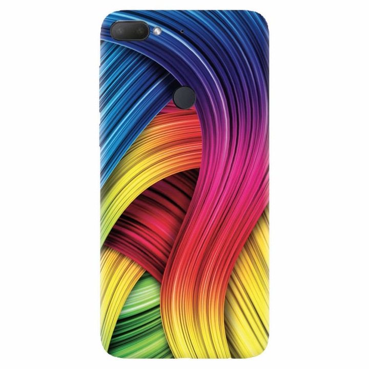 Силиконов капак, съвместим с Htc Desire 12 Plus, Curly Colorful Rainbow Lines Illustration