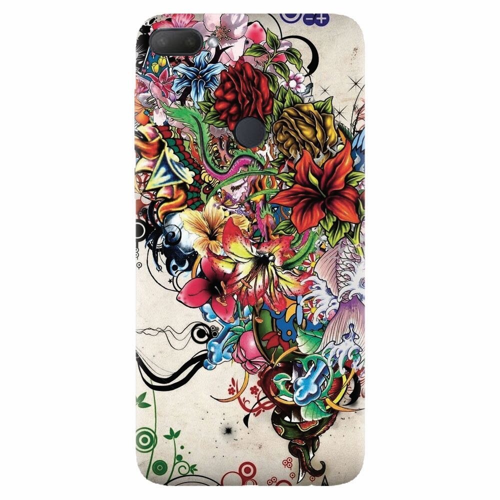 Husa silicon pentru Htc Desire 12 Plus, Abstract Flowers Tattoo Illustration