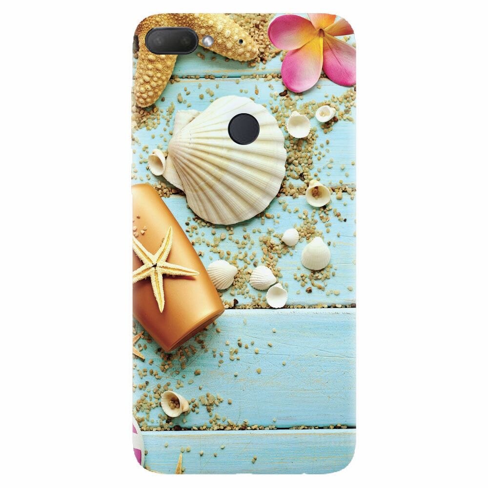 Husa silicon pentru Htc Desire 12 Plus, Blue Wood Seashells Sea Star