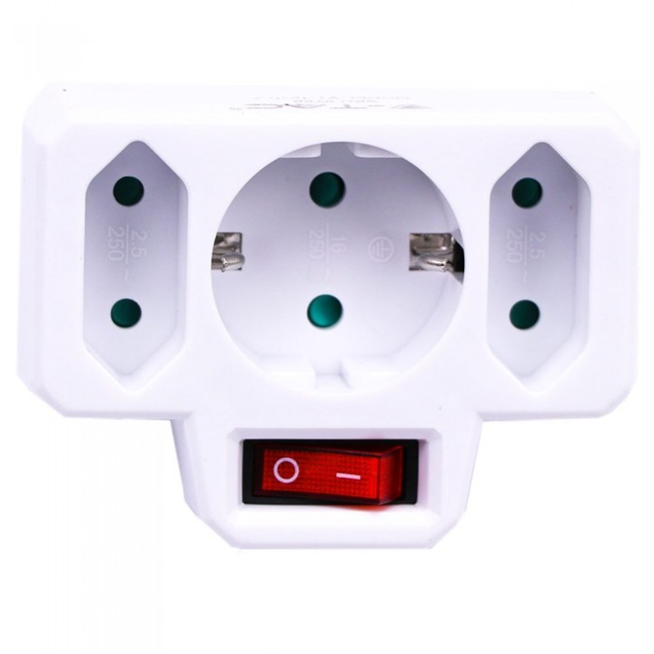Adaptor V-TAC mixt 3 prize cu intrerupator