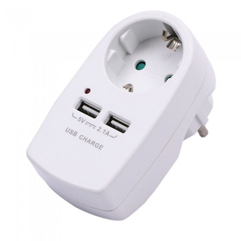 Stecher V-TAC cu 2 USB, alb Stecher V-TAC cu 2 USB, alb