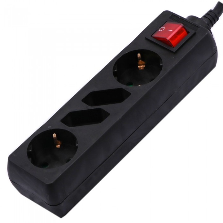 V-TAC удължител смесен 4 гнезда с превключвател 3x1.5ммп Дължина 1.5м Черен