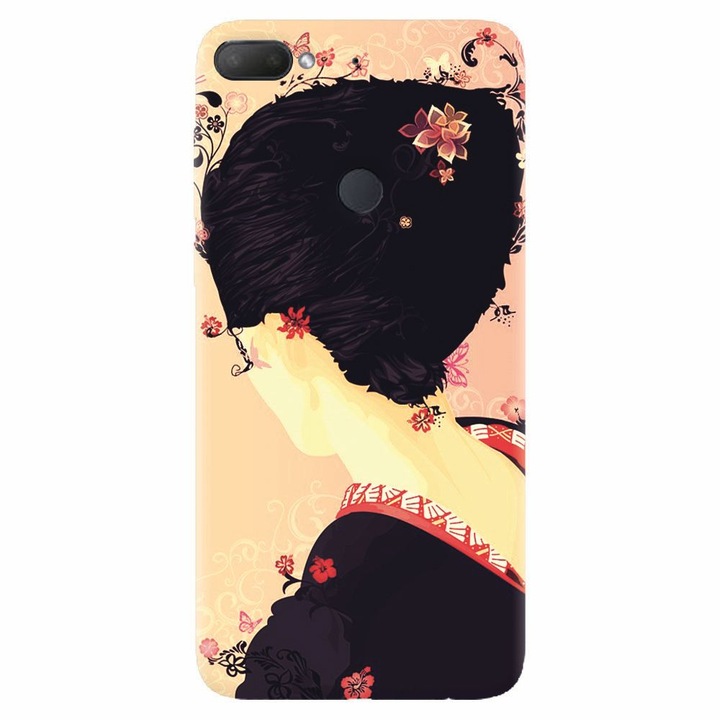Силиконов капак, съвместим с Htc Desire 12 Plus, Japanese Geisha Illustration Cherry Blossom