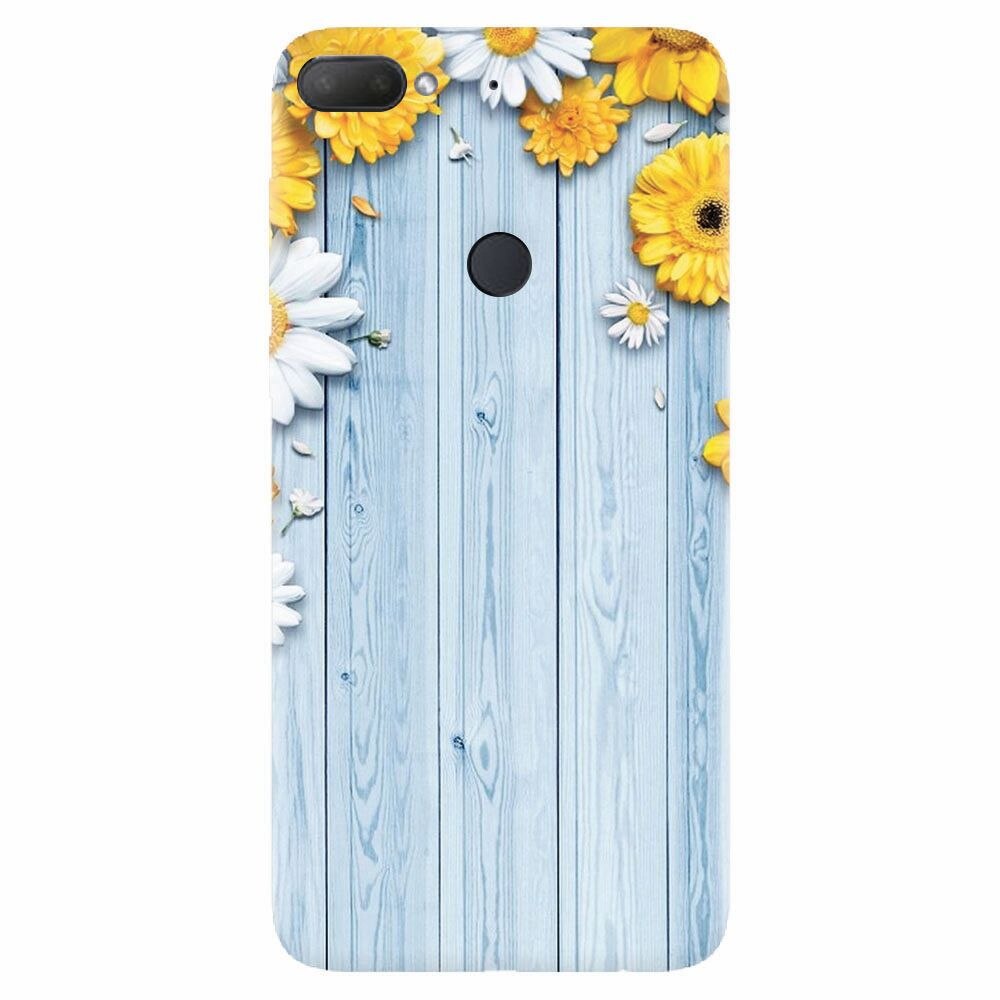 Husa silicon pentru Htc Desire 12 Plus, Sunflower On Blue Wood