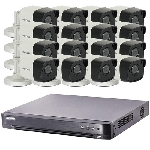 Set sistem supraveghere video 16 camere din metal 5MP interior/exterior Hikvision, 4K UltraHD