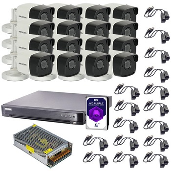 Set sistem supraveghere video 16 camere din metal 5MP interior/exterior Hikvision, 4K UltraHD + HDD 4TB, 32 mufe video si sursa inclusa Set sistem supraveghere video 16 camere din metal 5MP interior/exterior Hikvision, 4K UltraHD + HDD 4TB, 32 mufe video si sursa inclusa