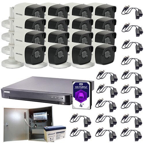 Set sistem supraveghere video 16 camere din metal 5MP interior/exterior Hikvision, 4K UltraHD + HDD 4TB cu toate accesoriile incluse