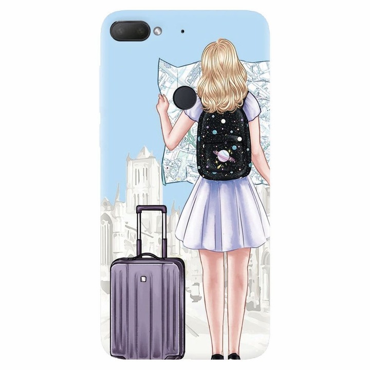 Силиконов кейс за Htc Desire 12 Plus, Travel Girl Searching On Map