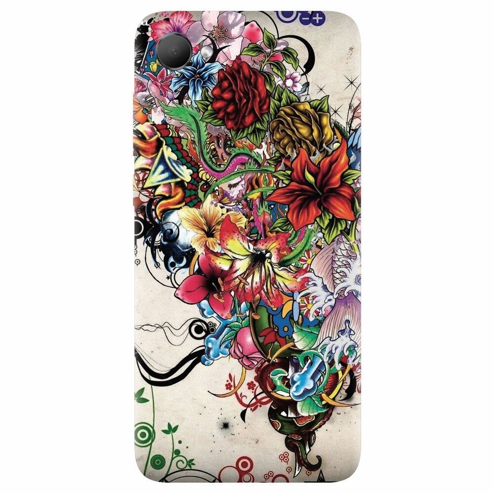 Husa silicon pentru Htc Desire 12, Abstract Flowers Tattoo Illustration