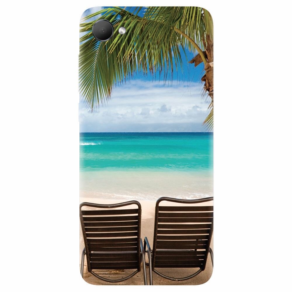 Husa silicon pentru Htc Desire 12, Beach Chairs Palm Tree Seaside