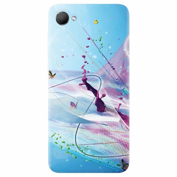 Силиконов калъф съвместим с Htc Desire 12, Artistic Paint Splash Purple Butterflies