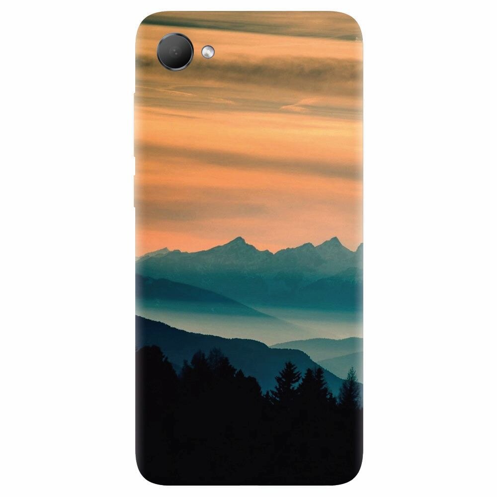 Husa silicon pentru Htc Desire 12, Blue Mountains Orange Clouds Sunset Landscape