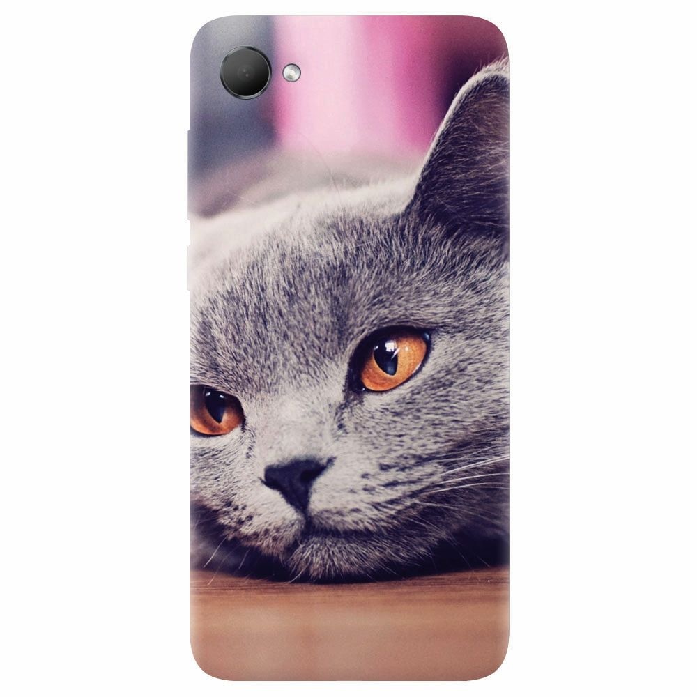 Husa silicon pentru Htc Desire 12, British Shorthair Cat Yellow Eyes Portrait