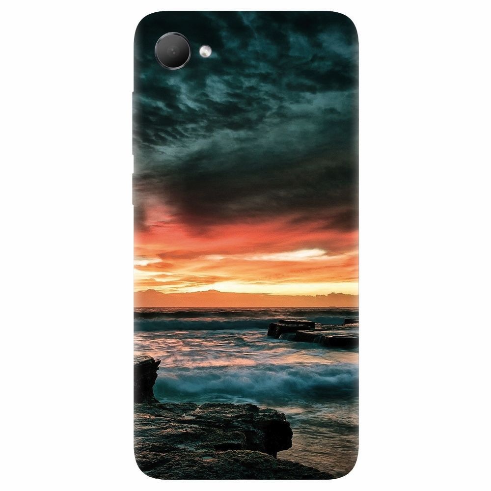 Husa silicon pentru Htc Desire 12, Dramatic Rocky Beach Shore Sunset