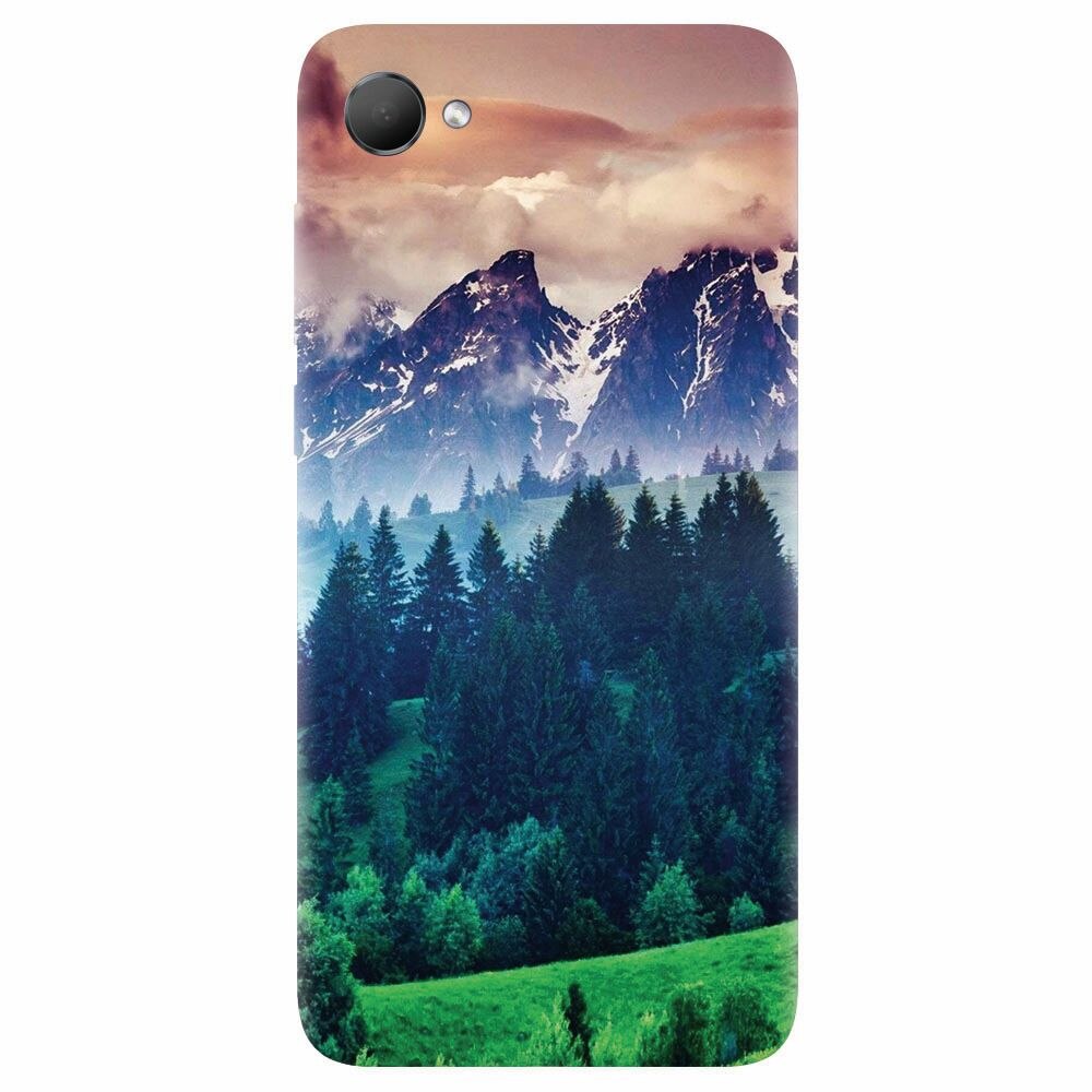 Husa silicon pentru Htc Desire 12, Forest Hills Snowy Mountains And Sunset Clouds