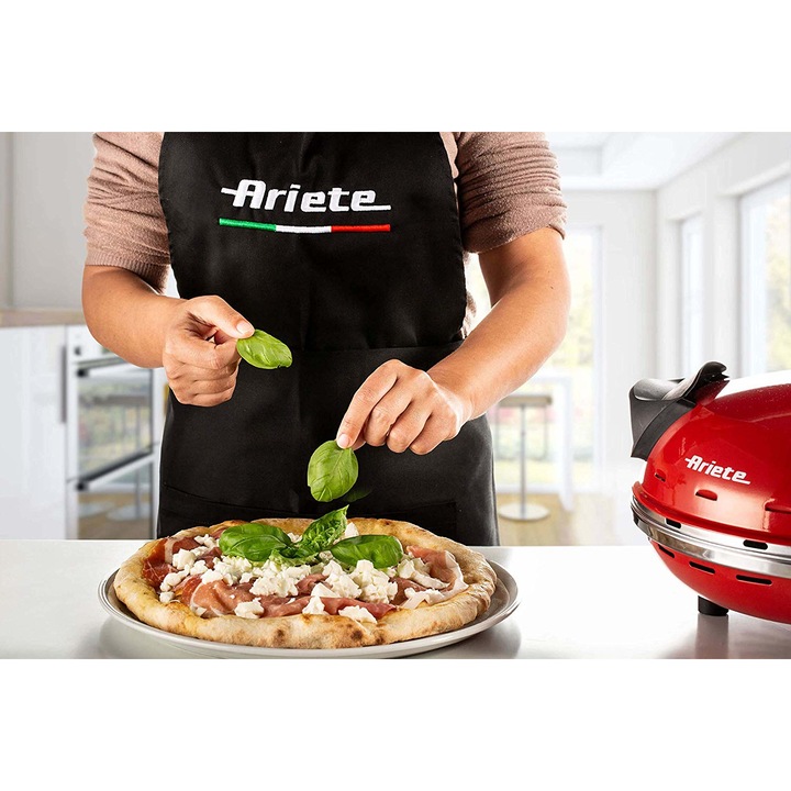 Електрическа фурна за пица Ariete "Пица за 4 минути" 0909/10, 1200W, 32 см, До 400C, 5 нива, Каменна плоча, Незалепващо покритие, Червен