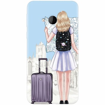 Husa silicon pentru Htc U play, Travel Girl Searching On Map Husa silicon pentru Htc U play, Travel Girl Searching On Map