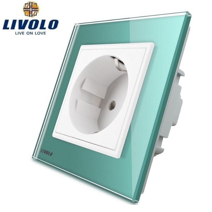 Единичен контакт LIVOLO с кристална рамка, зелен VL-C7C1EU-18