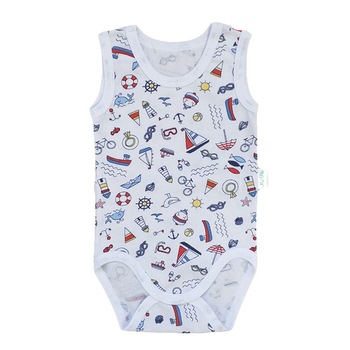Body marinar Mic Pitic BD9 cu desene multicolore in tema marina, alb, 50 cm Body marinar Mic Pitic BD9 cu desene multicolore in tema marina, alb, 50 cm
