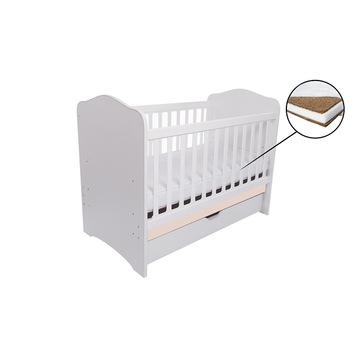 Patut eurogloria como cu sertar - alb cu bej + saltea cocos 7 cm Patut eurogloria como cu sertar - alb cu bej + saltea cocos 7 cm