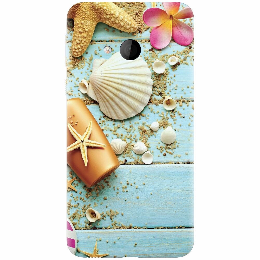 Husa silicon pentru Htc U play, Blue Wood Seashells Sea Star