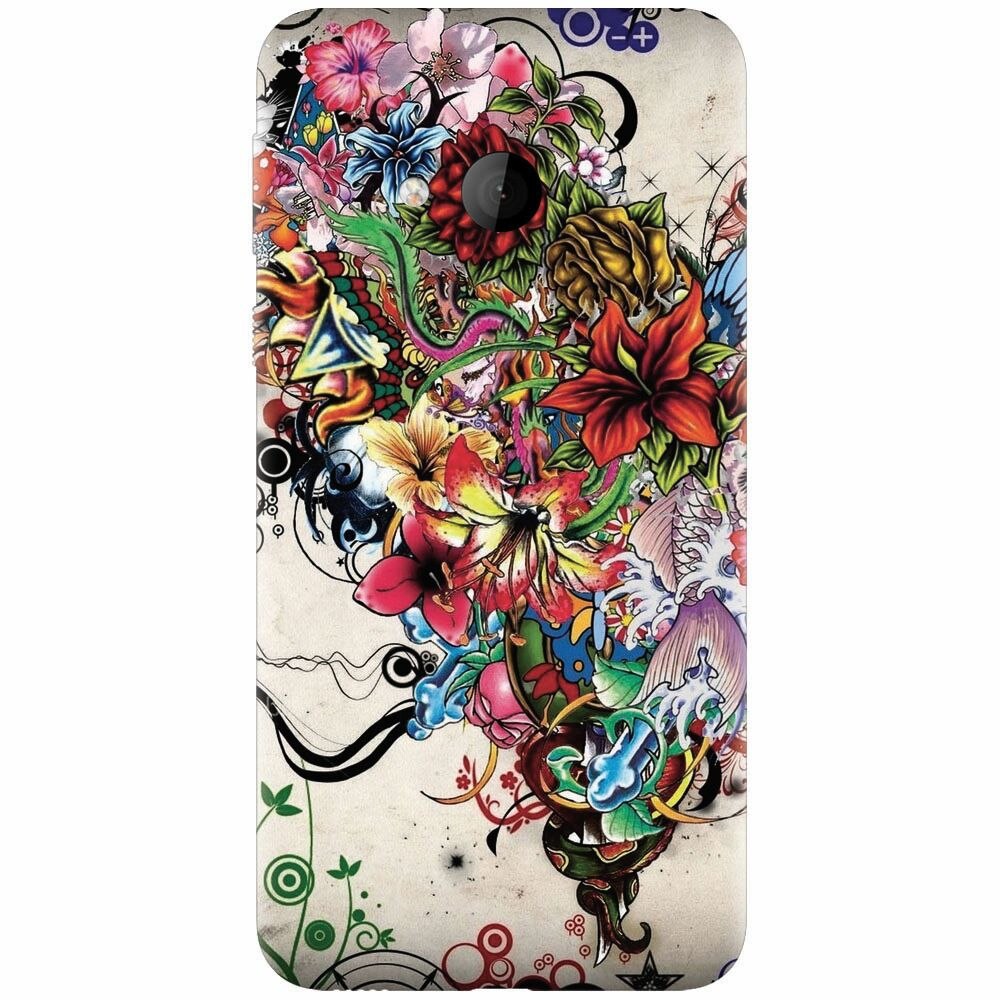 Husa silicon pentru Htc U play, Abstract Flowers Tattoo Illustration