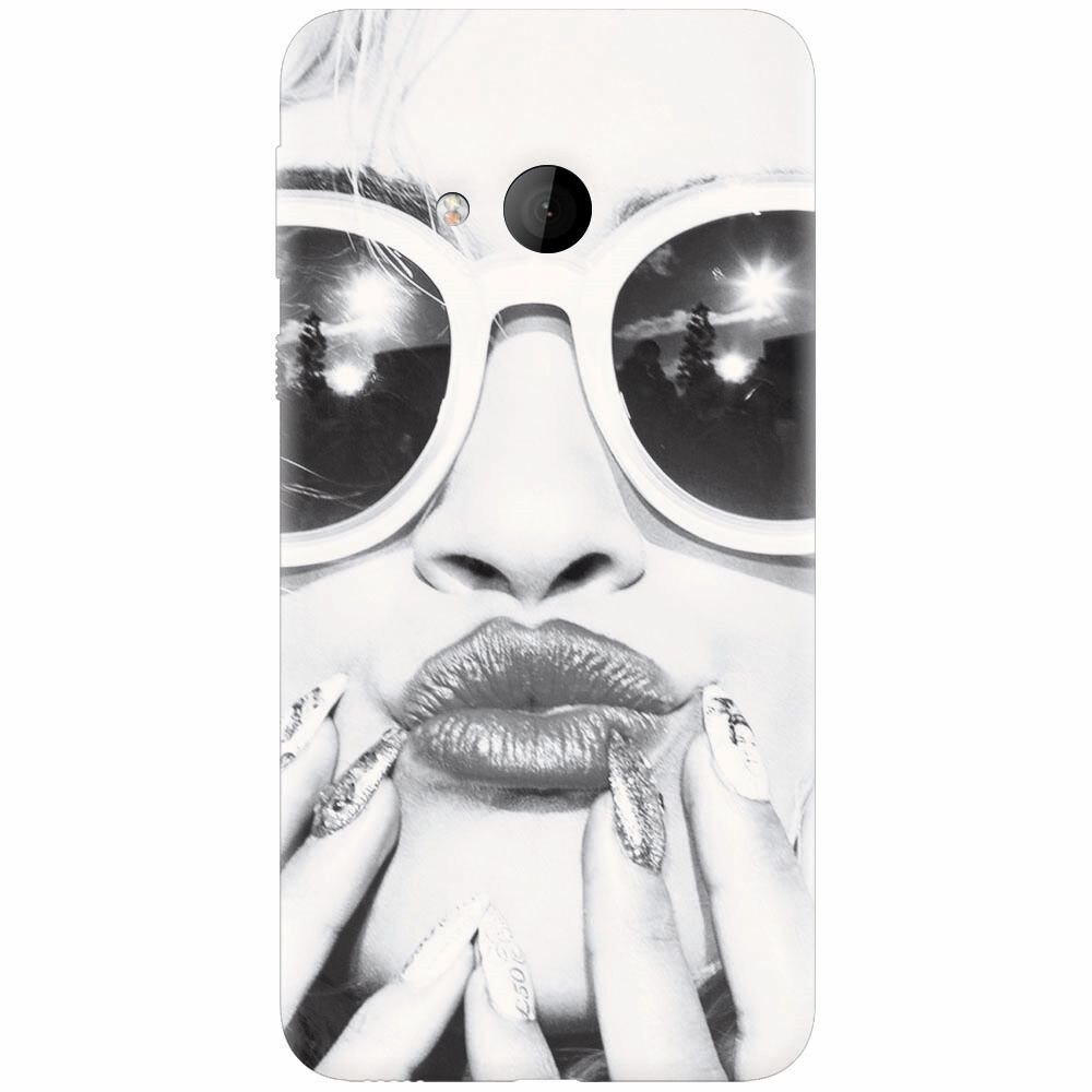 Husa silicon pentru Htc U play, Black And White Portrait Blonde Model In Fashion Sunglasses