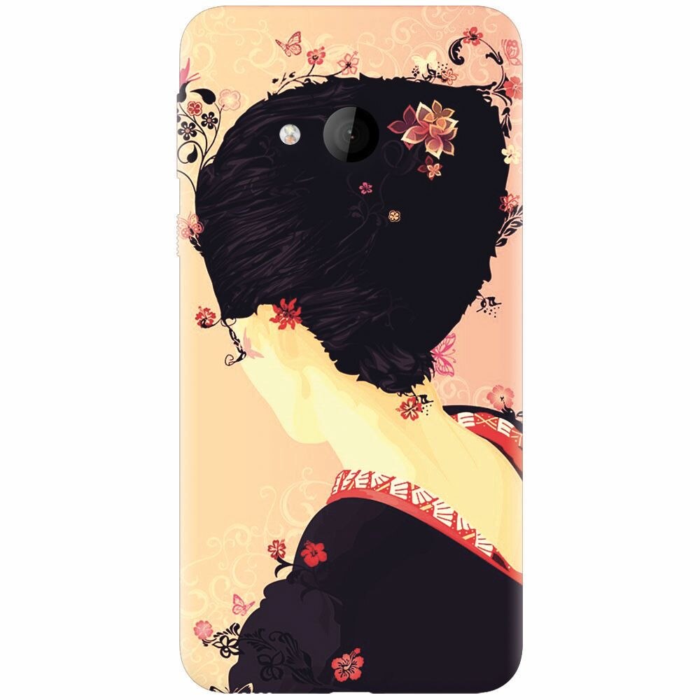Husa silicon pentru Htc U play, Japanese Geisha Illustration Cherry Blossom
