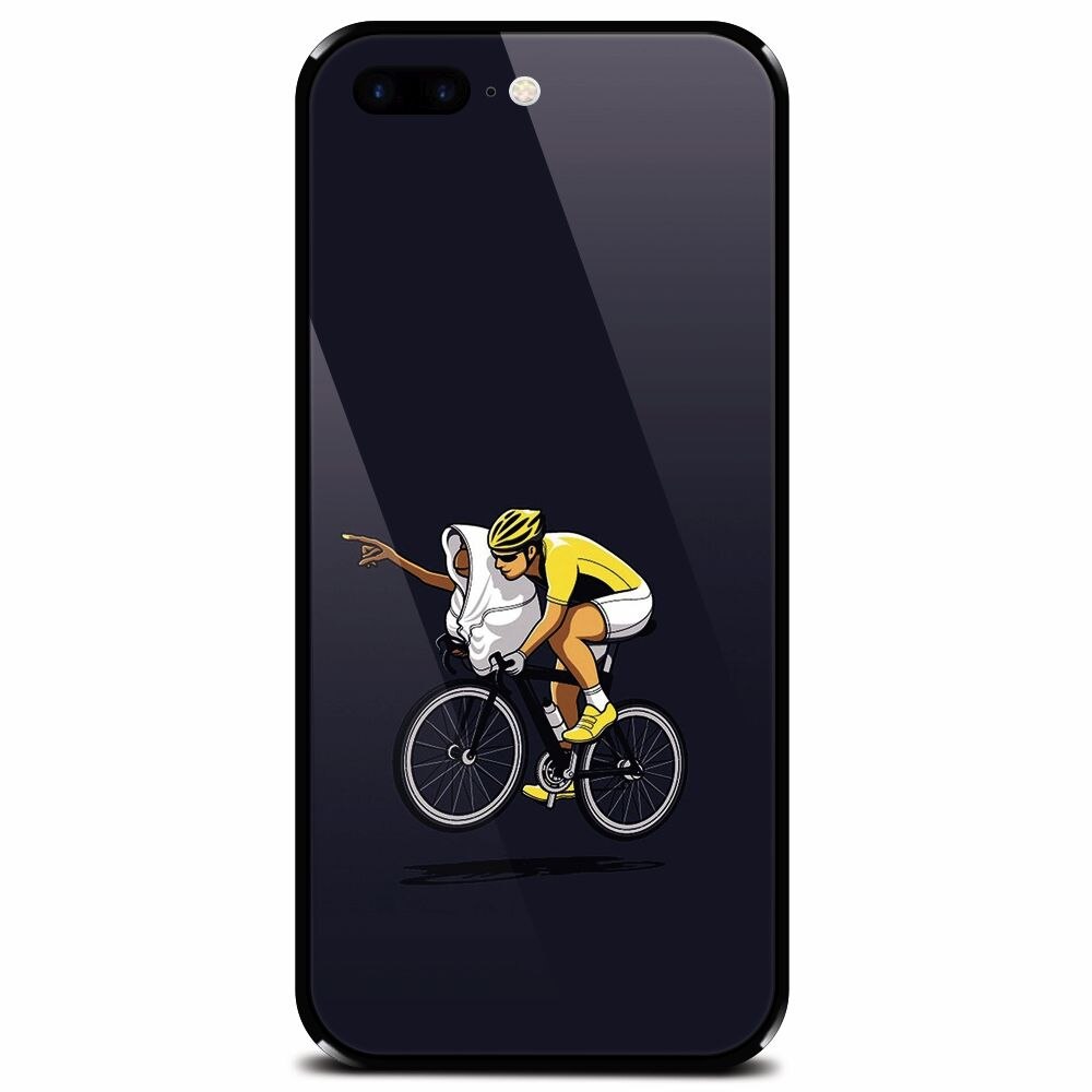 Husa din sticla securizata pentru Apple iPhone 7 Plus, ET Riding Bike Funny Illustration