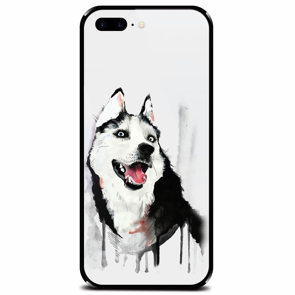 Husa din sticla securizata pentru Apple iPhone 8 Plus, Husky Dog Watercolor Illustration
