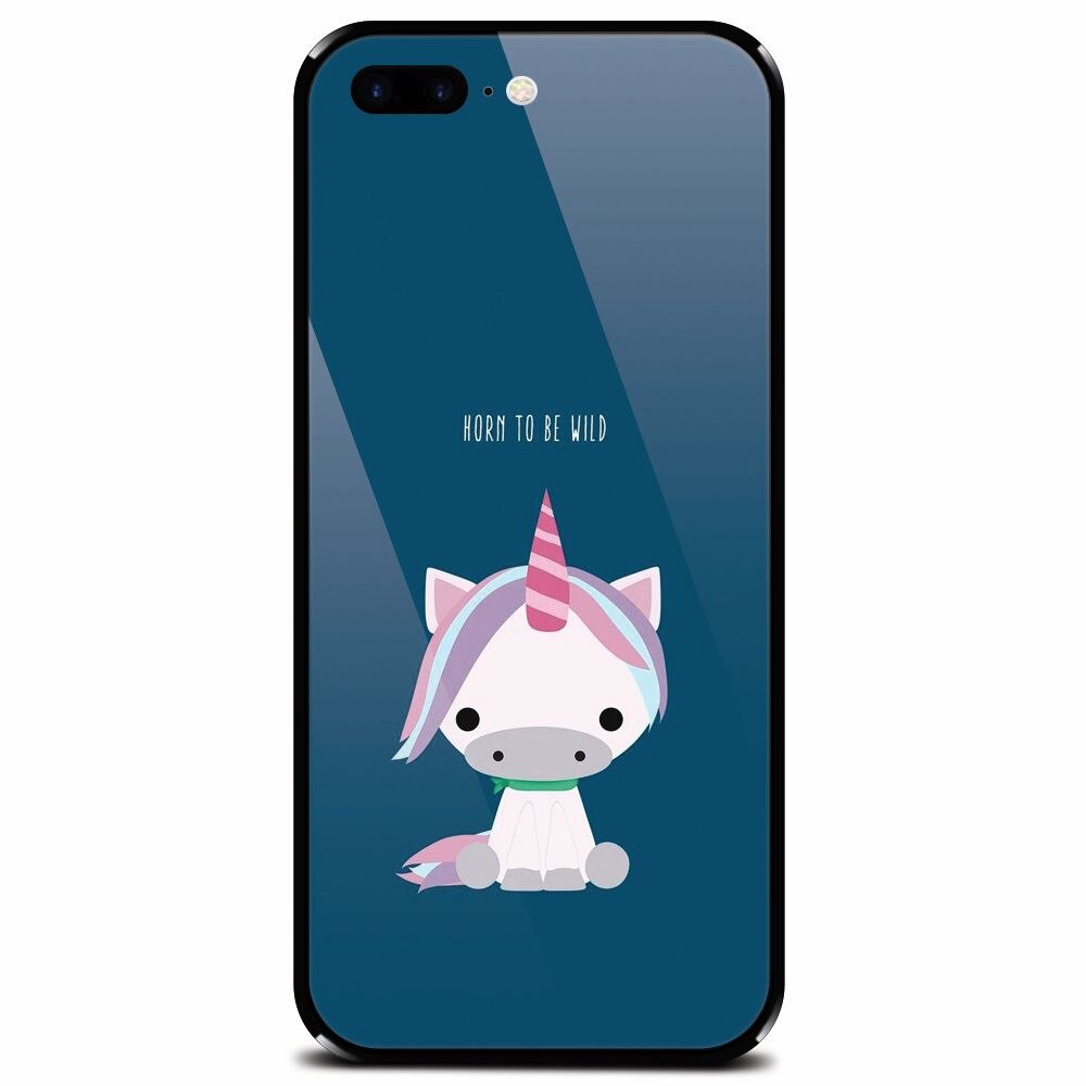 Husa din sticla securizata pentru Apple iPhone 7 Plus, Horn To Be Wild Cute Unicorn