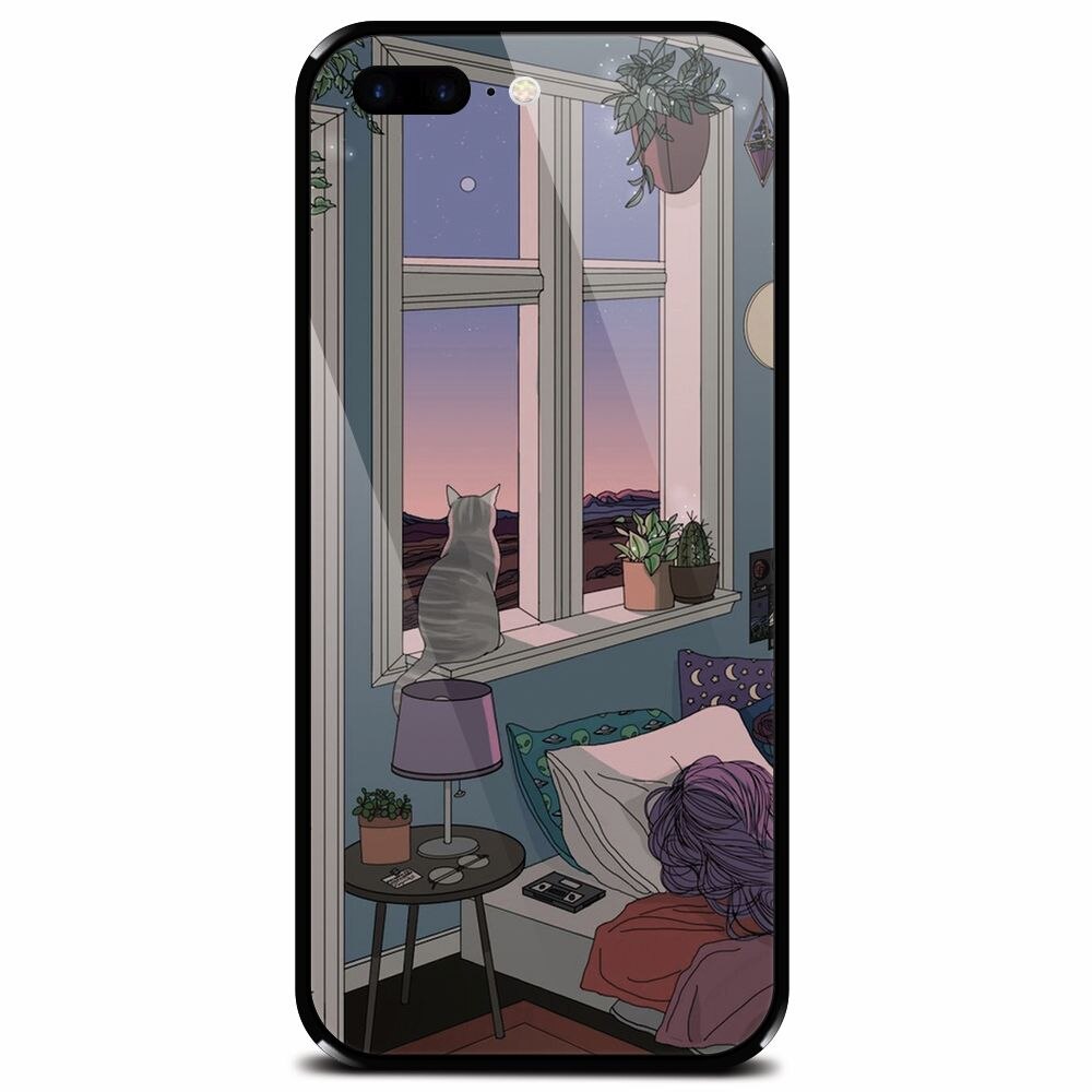 Husa din sticla securizata pentru Apple iPhone 7 Plus, Girl Room