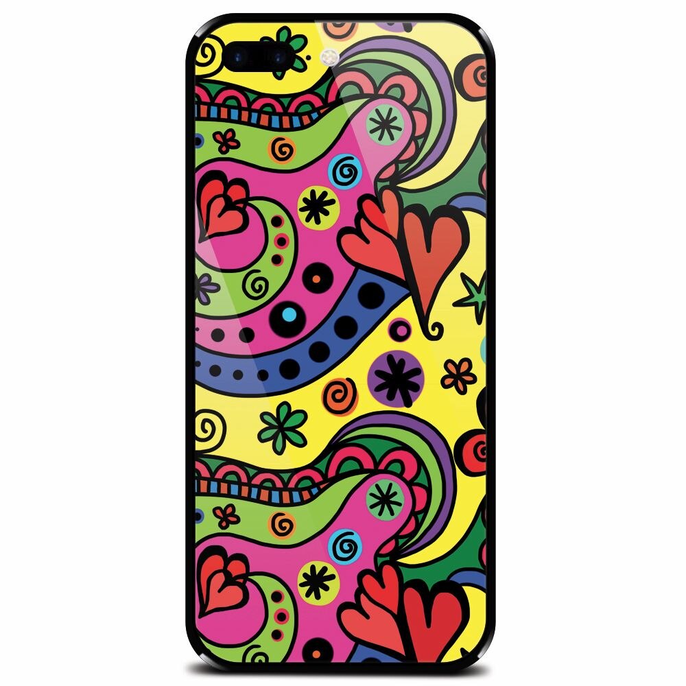 Husa din sticla securizata pentru Apple iPhone 8 Plus, Heart Color