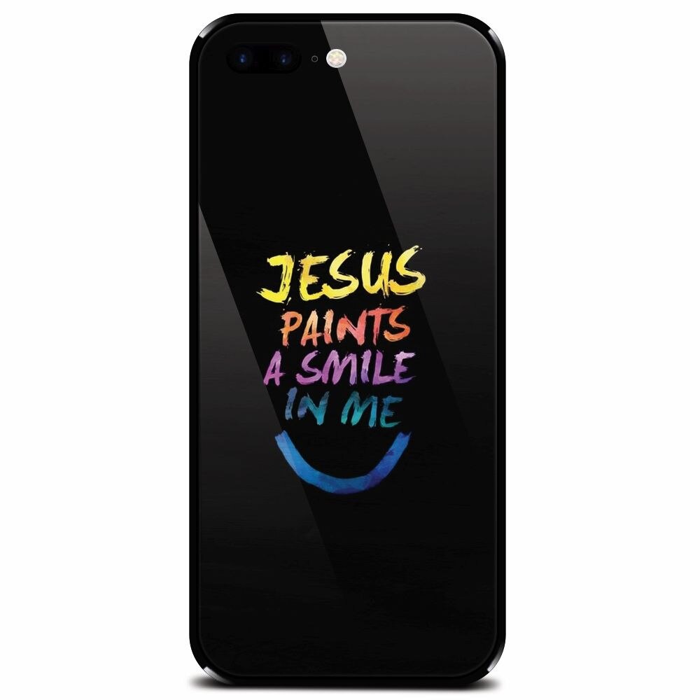 Husa din sticla securizata pentru Apple iPhone 7 Plus, Jesus Paints A Smile In Me