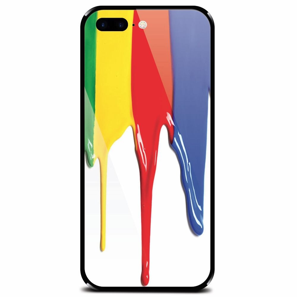 Husa din sticla securizata pentru Apple iPhone 8 Plus, Dripping Colorful Paint