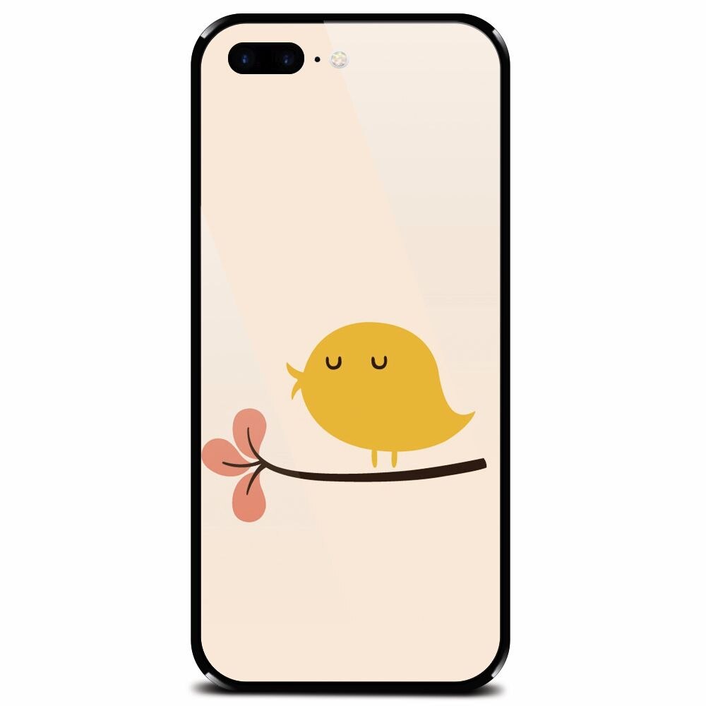 Husa din sticla securizata pentru Apple iPhone 8 Plus, Flat Minimal Cute Bird Illustration