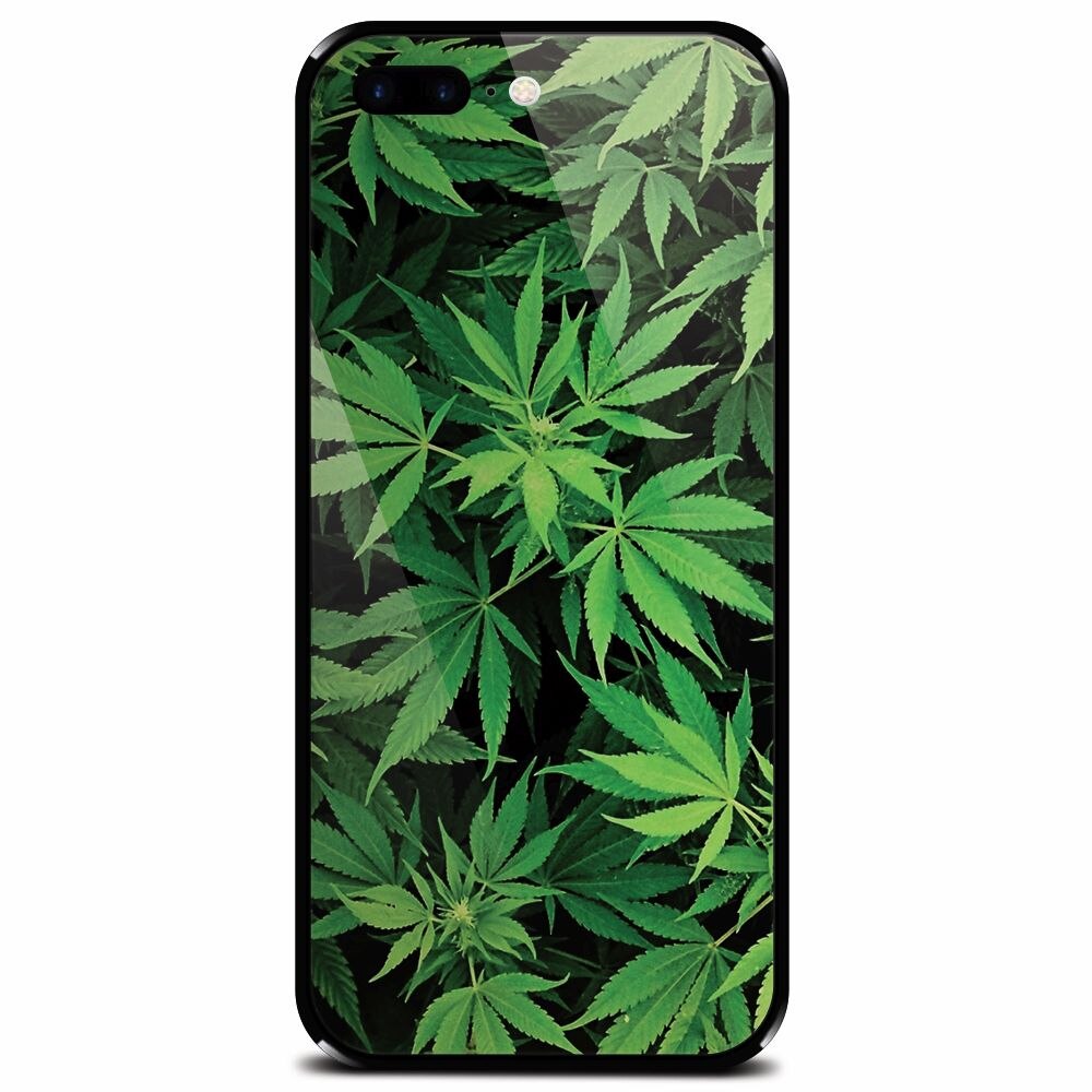 Husa din sticla securizata pentru Apple iPhone 7 Plus, Green Leaf Pattern