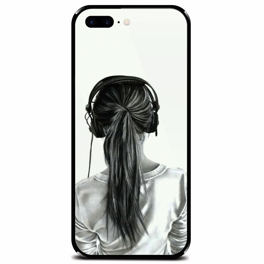 Husa din sticla securizata pentru Apple iPhone 7 Plus, Girl With Headphone