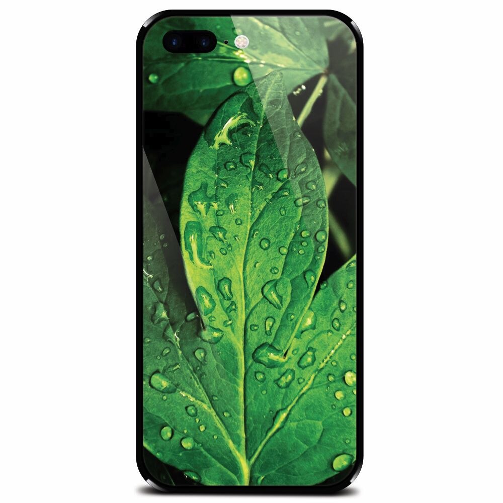 Husa din sticla securizata pentru Apple iPhone 7 Plus, Leaves And Dew