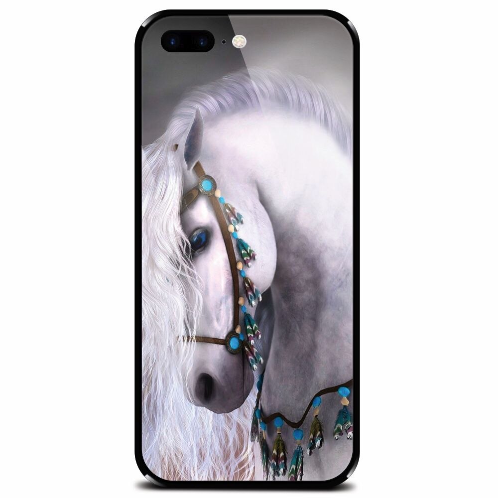 Husa din sticla securizata pentru Apple iPhone 8 Plus, White Horse