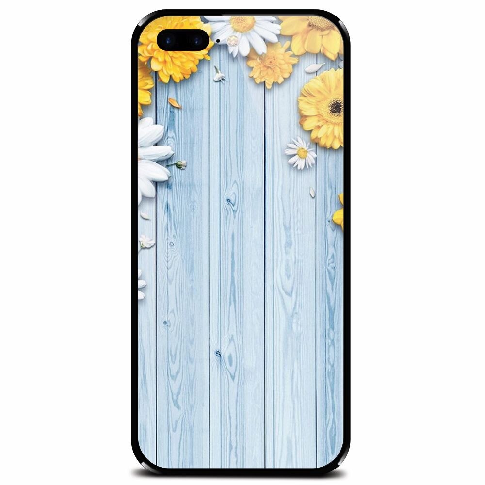 Husa din sticla securizata pentru Apple iPhone 7 Plus, Sunflower On Blue Wood
