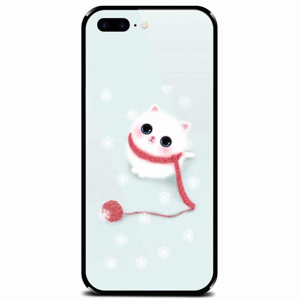 Husa din sticla securizata pentru Apple iPhone 7 Plus, Cute Cat