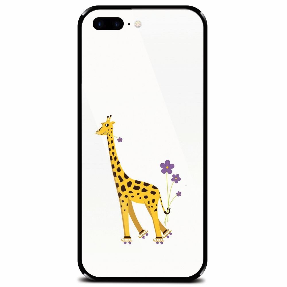 Husa din sticla securizata pentru Apple iPhone 7 Plus, Rollerskating Girafe Illustration